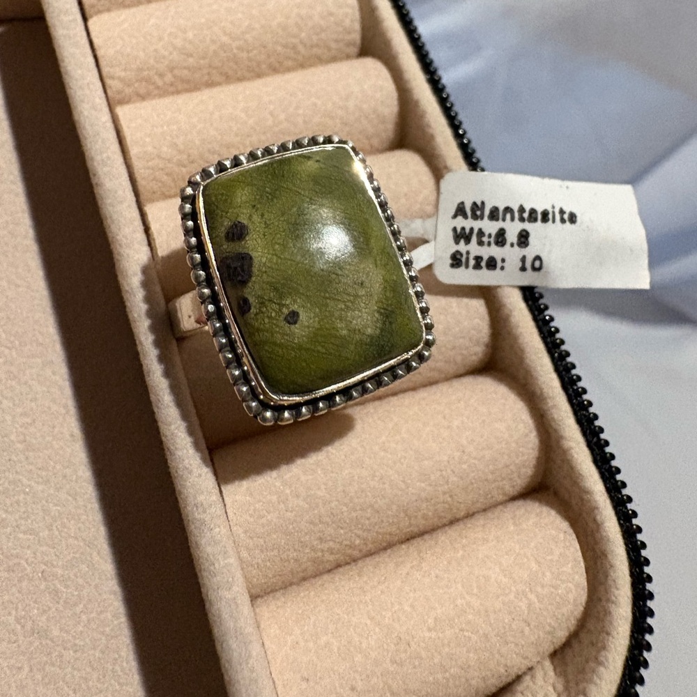 925 sterling silver – atlantacite– rectangular cabochon ring – size 10